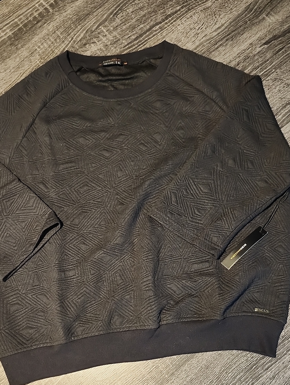BCBGMaxAzria Black Geometric Textured Crewneck Sweater